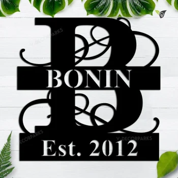 Personalized Metal Family Last Name Sign, Metal Monogram Initial Split Letter, Custom First Name Est Year Established Sign