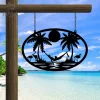 Girl In Hammock Flamingo Palm Tree Metal Sign, Outdoor Hanging Decor, Beach Life Metal Art