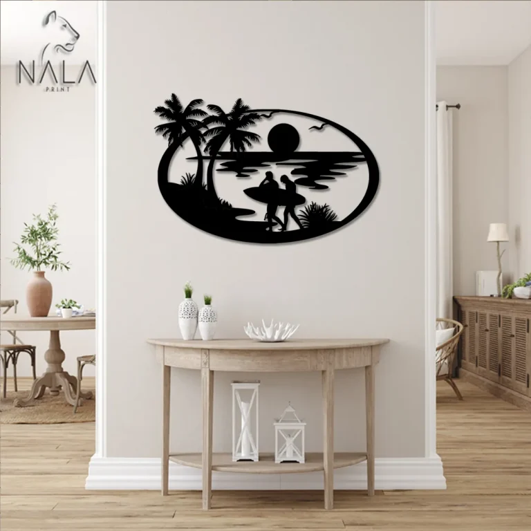 Sunset Beach Scene Wall Art Decor, Beach Life Design Metal Sign, Home Decoration For Beach Lovers