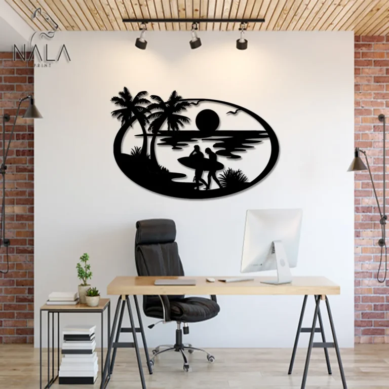 Sunset Beach Scene Wall Art Decor, Beach Life Design Metal Sign, Home Decoration For Beach Lovers