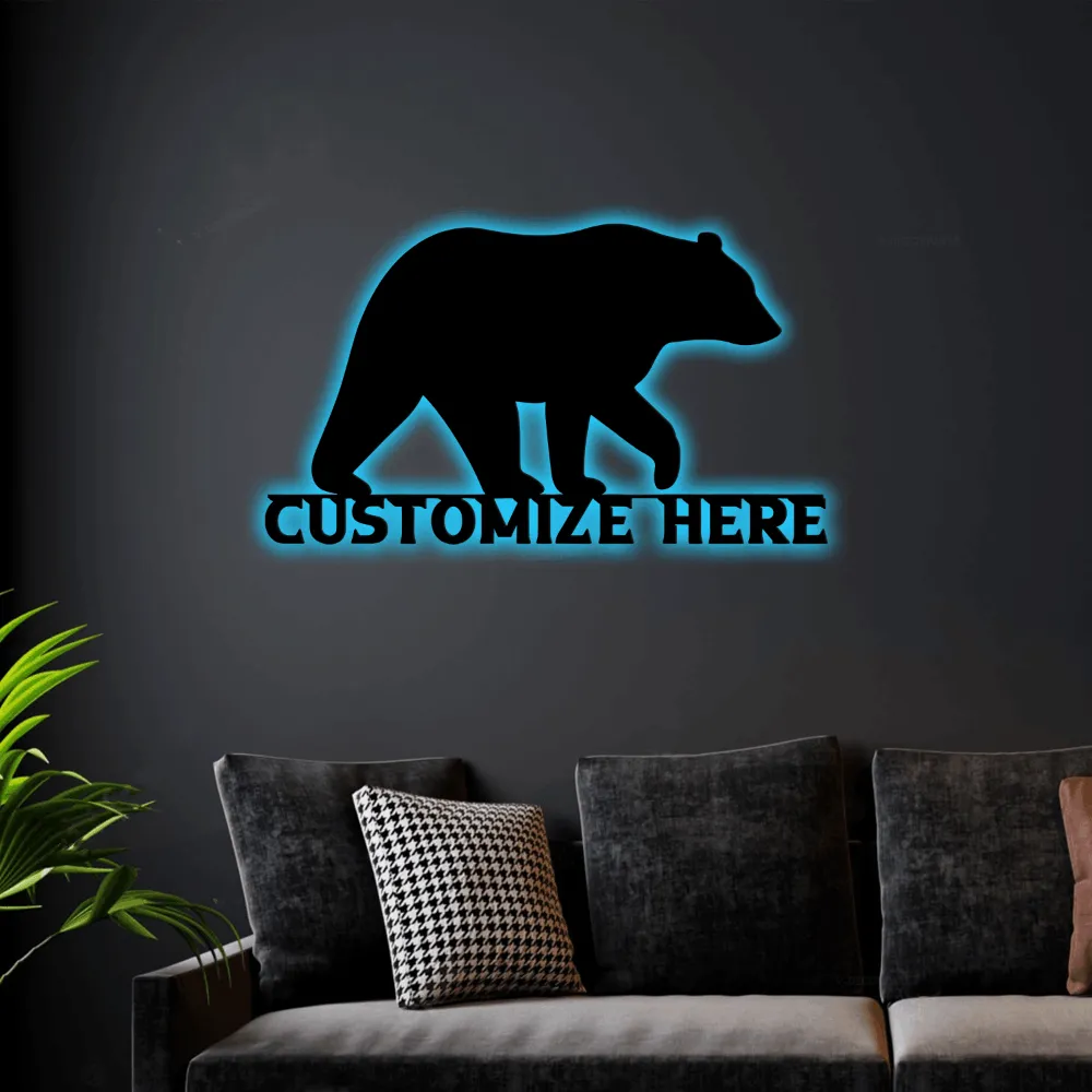 Bear With Led Lights Sign, Metal Bear Sign, Bear Sign, Custom Bear Sign, Personalized Bear, Nature Sign, Bear, Outdoor Sign, Summer Sign