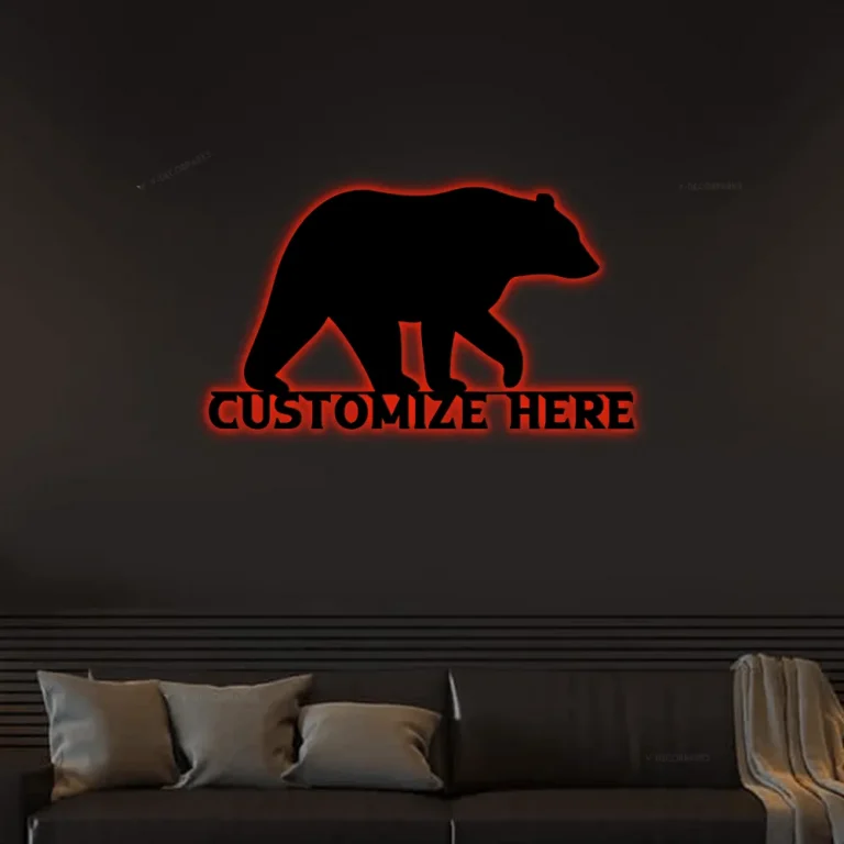 Bear With Led Lights Sign, Metal Bear Sign, Bear Sign, Custom Bear Sign, Personalized Bear, Nature Sign, Bear, Outdoor Sign, Summer Sign