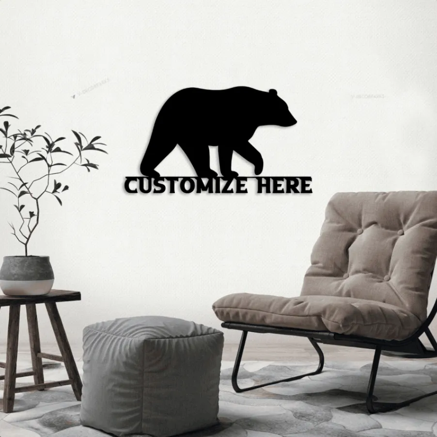 Bear With Led Lights Sign, Metal Bear Sign, Bear Sign, Custom Bear Sign, Personalized Bear, Nature Sign, Bear, Outdoor Sign, Summer Sign