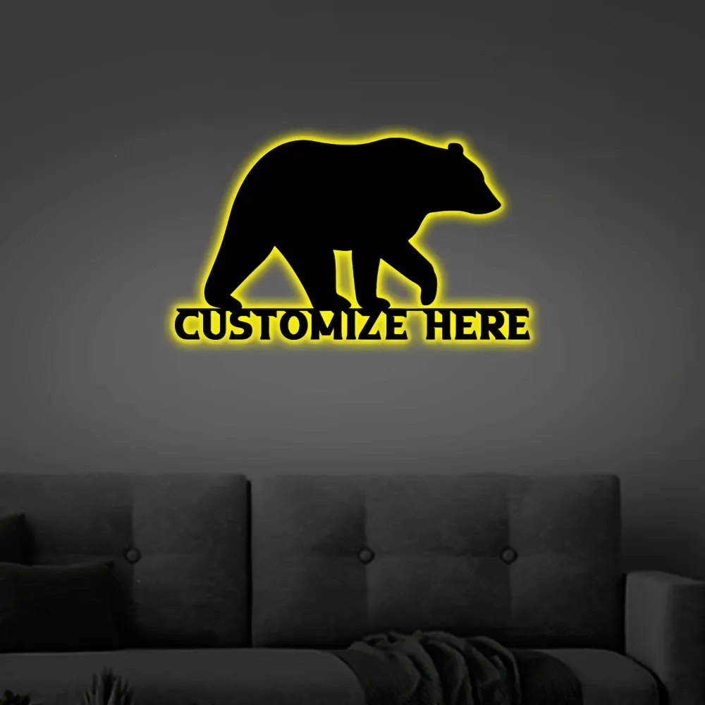 Bear With Led Lights Sign, Metal Bear Sign, Bear Sign, Custom Bear Sign, Personalized Bear, Nature Sign, Bear, Outdoor Sign, Summer Sign