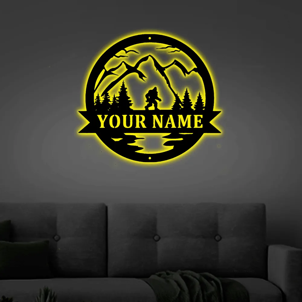 Bigfoot Led Lights, Metal Sign, Camp Sign, Christmas Gift For Him, Metal Name Sign, Fathers Day, Bigfoot Sign, Custom Text Metal, Cabin Decor