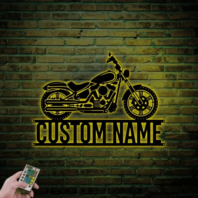 Biker Metal Wall Decor With Led Lights, Chopper Sign Gift, Personalized ...