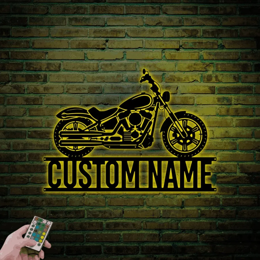 Biker Metal Wall Decor With Led Lights, Chopper Sign Gift, Personalized Biker Name Sign, Biker Gifts, Custom Motorcycle Sign, Garage Metal Art