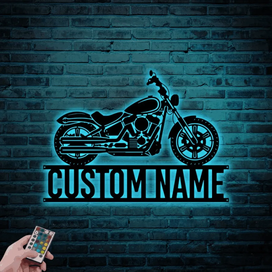Biker Metal Wall Decor With Led Lights, Chopper Sign Gift, Personalized Biker Name Sign, Biker Gifts, Custom Motorcycle Sign, Garage Metal Art