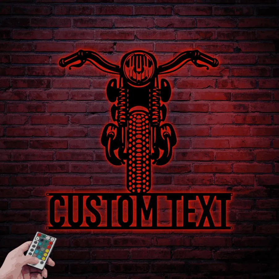 Biker Metal Wall Decor With Led Lights, Chopper Sign, Personalized Biker Name Sign, Biker Gifts, Custom Motorcycle Sign, Garage Metal Wall Art