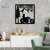 Biker And Mountain Landscape Welcome Metal Sign, Motor Wall Art Decor, Cut Metal Sign Art
