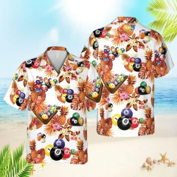 Pineapple Orange And White Billards Hawaii Shirt, Gift For Dad, Aloha Shirt For Mens, Womens