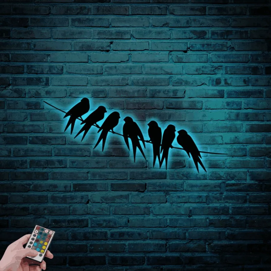 Birds On Wire Wall Art With Led Lights, Bird Sign, Birds On Wires Decor, Bird Branch Decor, Birds Wall Decor, Metal Wall Art Sign