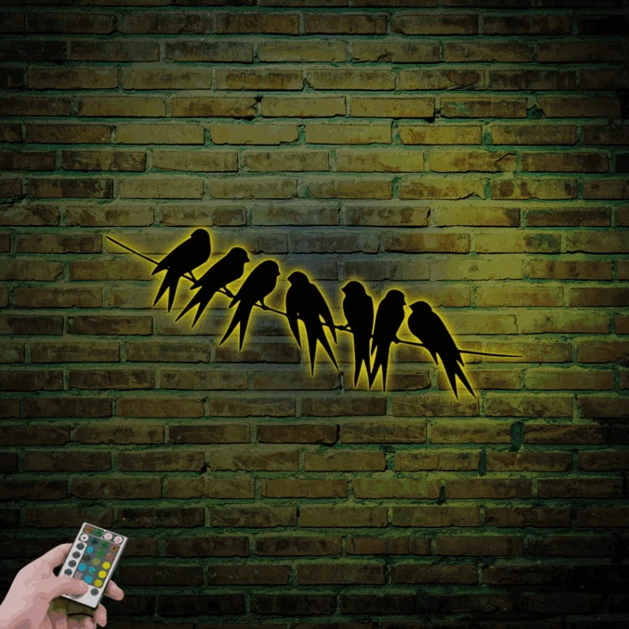 Birds On Wire Wall Art With Led Lights, Bird Sign, Birds On Wires Decor, Bird Branch Decor, Birds Wall Decor, Metal Wall Art Sign