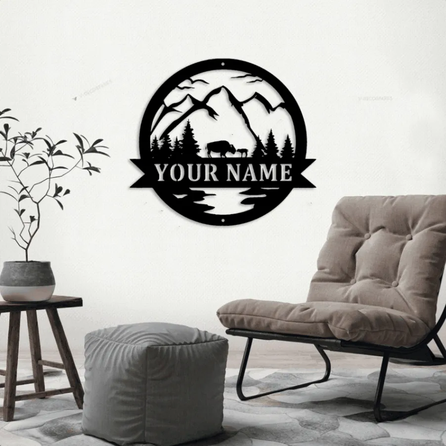 Bison With Led Lights Sign, Bison Decor, Bison Gift, Bison Camp Sign, Christmas Gift For Him, Bison Name Metal Sign, Fathers Day Gift