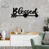 Blessed Heart Arrow Metal Wall Art, Lettering Design Metal Sign, Blessed Wall Hanging, Jesus Wall Art Decoration