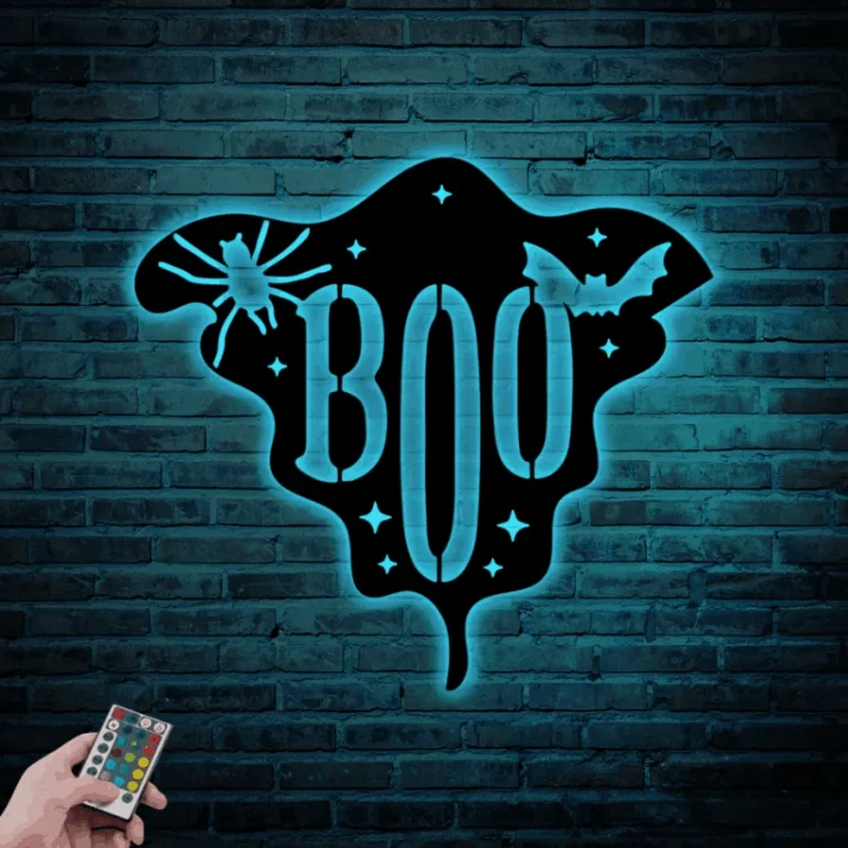 Boo Sign Custom Halloween Sign With Led Lights, Front Porch Sign, Trick Or Treat Sign, Halloween Metal Sign, Outdoor Metal Sign, Steel Halloween Sign