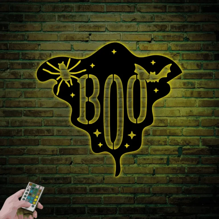 Boo Sign Custom Halloween Sign With Led Lights, Front Porch Sign, Trick Or Treat Sign, Halloween Metal Sign, Outdoor Metal Sign, Steel Halloween Sign