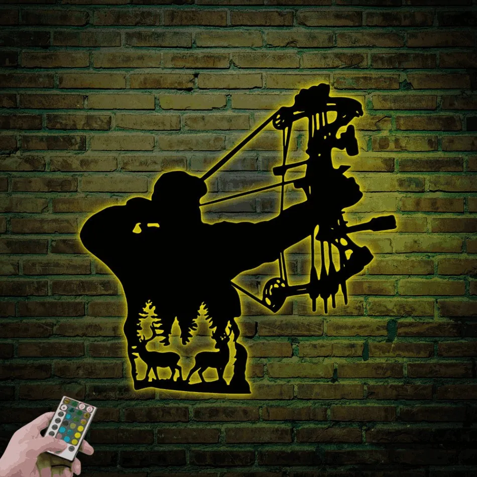 Bow Hunting Metal Wall Art With Led Lights, Bow Hunting Sign, Hunting Decorations, Deer Bowhunter Home Decor, Bow Hunting Metal Art, Bow Hunting Gifts