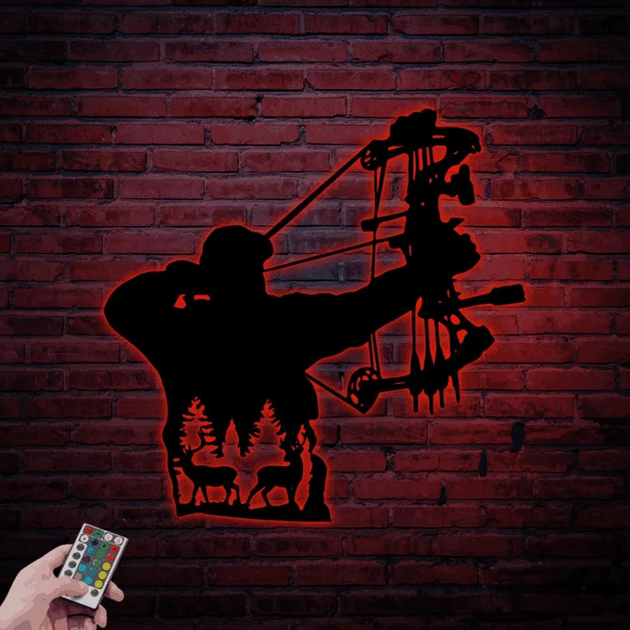 Bow Hunting Metal Wall Art With Led Lights, Bow Hunting Sign, Hunting Decorations, Deer Bowhunter Home Decor, Bow Hunting Metal Art, Bow Hunting Gifts