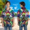 Funny Alien Smoking Summer Men Hawaiian Shirts, Alien Button Down Short Sleeve Hawaiian Shirt, Button Vintage Aloha Hawaii Shirt, Gift For Him