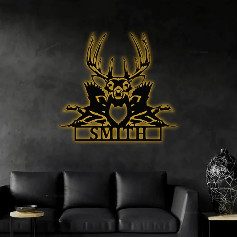 Buck And Ducks Sign With Led Lights, Deer Name Sign, Duck Name Sign, Metal Deer And Duck Sign, Custom Deer Sign, Personalized Sign