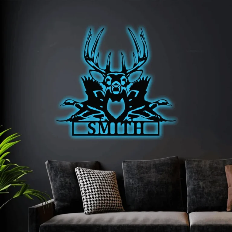 Buck And Ducks Sign With Led Lights, Deer Name Sign, Duck Name Sign, Metal Deer And Duck Sign, Custom Deer Sign, Personalized Sign