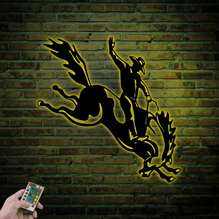 Bucking Bronco Metal Sign With Led Lights, Cowboy Bronco Sign, Western ...
