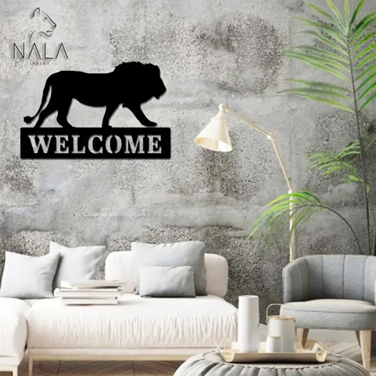 Lion Welcome Metal Sign, Lion Wall Art Decor, Wild Animal Wall Hanging, Metal Wall Art, Modern Home Decor