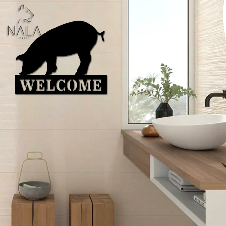 Pig Welcome Metal Sign, Pig Silhouette Wall Art Decor, Farm Animal Metal Wall Art, Outdoor Wall Hanging