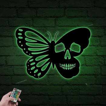 Butterfly Metal Wall Art With Led Lights, Butterfly Sign, Moms Garden Gift, Butterfly Garden Sign, Entrance Butterfly Decor, Butterfly Skull