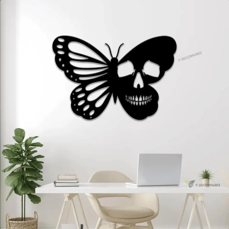 Butterfly Metal Wall Art With Led Lights, Butterfly Sign, Moms Garden Gift, Butterfly Garden Sign, Entrance Butterfly Decor, Butterfly Skull