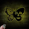 Butterfly Metal Wall Art With Led Lights, Butterfly Sign, Moms Garden Gift, Butterfly Garden Sign, Entrance Butterfly Decor, Butterfly Skull