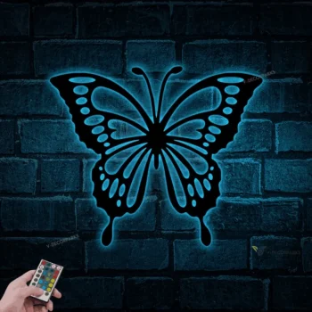 Butterfly Metal Wall Art With Led Lights, Butterfly Sign, Moms Garden Gift, Butterfly Garden Sign, Entrance Butterfly Wall Decor, Butterfly Sign