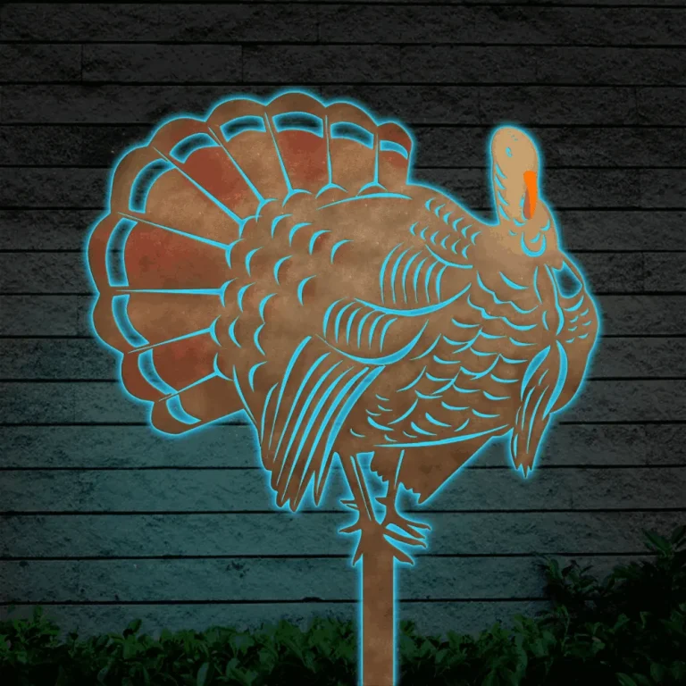 Copper Turkey Metal Garden Decoration With Led Lights, Turkey Hunting, Thanksgiving Silhouette Artwork