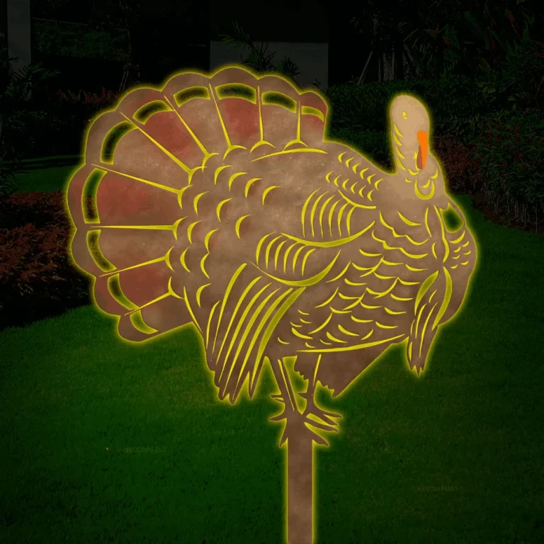 Copper Turkey Metal Garden Decoration With Led Lights, Turkey Hunting, Thanksgiving Silhouette Artwork