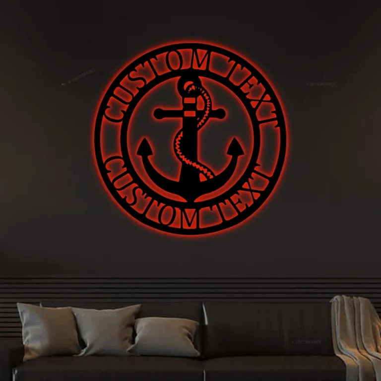 Custom Anchor Sign With Led Lights Monogram Steel Sign Personalize Anchor Monogram Wall Art Nautical Gift Anniversary Gift Home Decor