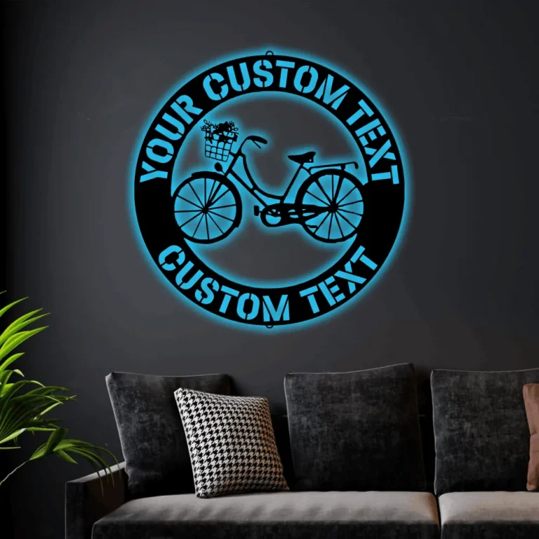 Custom Bicycle Led Lights Sign Monogram Wall Art Personalized Bicycle ...