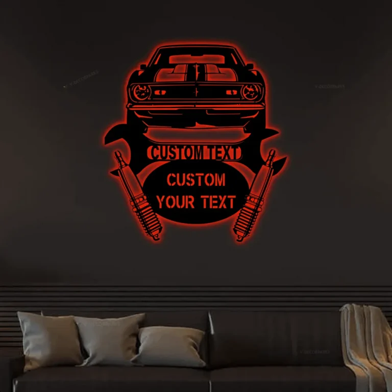 Custom Car Sign Led Lights Monogram Steel Sign Garage Wall Decor Personalize Car Garage Camaro 1968 Monogram Wall Art Bedroom Decor