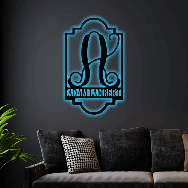 Custom Initial Sign Led Lights Monogram Steel Sign Personalized Initial ...