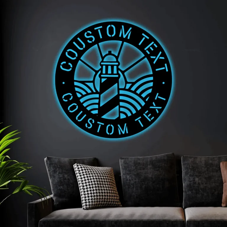 Custom Lighthouse With Led Lights Sign Monogram Wall Art Personalized ...