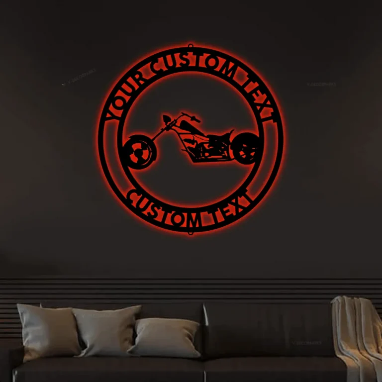 Custom Motorcycle Sign Led Lights Monogram Steel Sign Custom Motorcycle Monogram Wall Art Home Decor Bikers Gift Garage Wall Decor