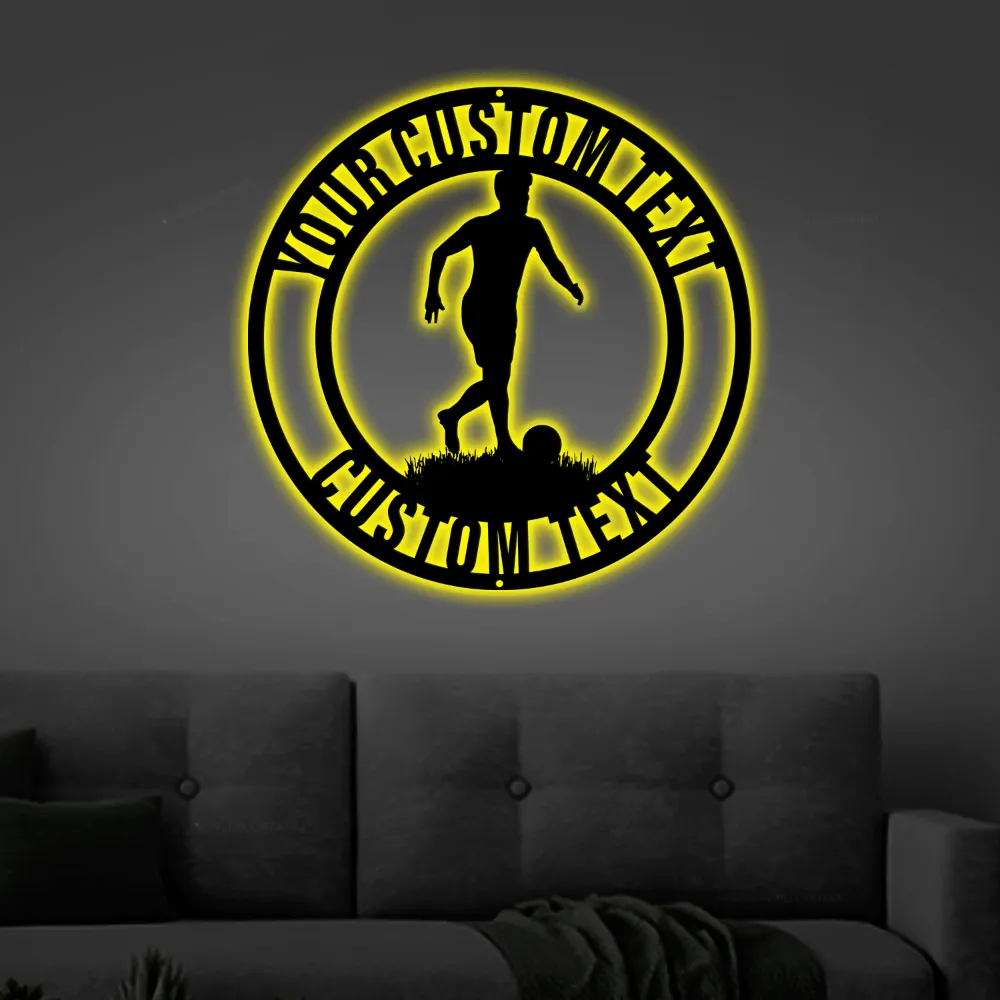 Custom Soccer Sign Led Lights Monogram Steel Sign Personalize Soccer Wall Art Home Decor Sports Room Decor Football Coach Gift Idea