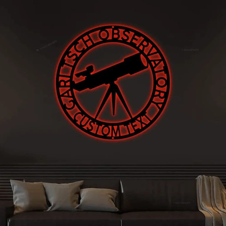 Custom Led Lights, Telescope Sign Monogram Steel Sign, Personalized Telescope Family Name Monogram Wall Decor Astronomy Lovers Gift