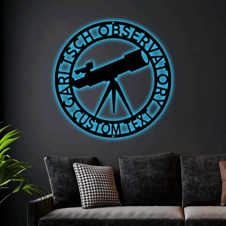 Custom Led Lights, Telescope Sign Monogram Steel Sign, Personalized Telescope Family Name Monogram Wall Decor Astronomy Lovers Gift