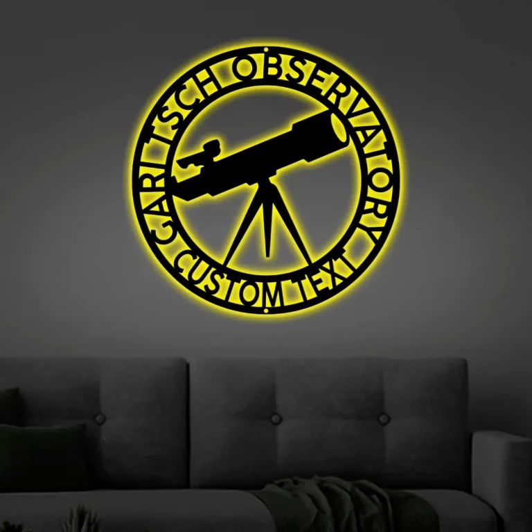 Custom Led Lights, Telescope Sign Monogram Steel Sign, Personalized Telescope Family Name Monogram Wall Decor Astronomy Lovers Gift