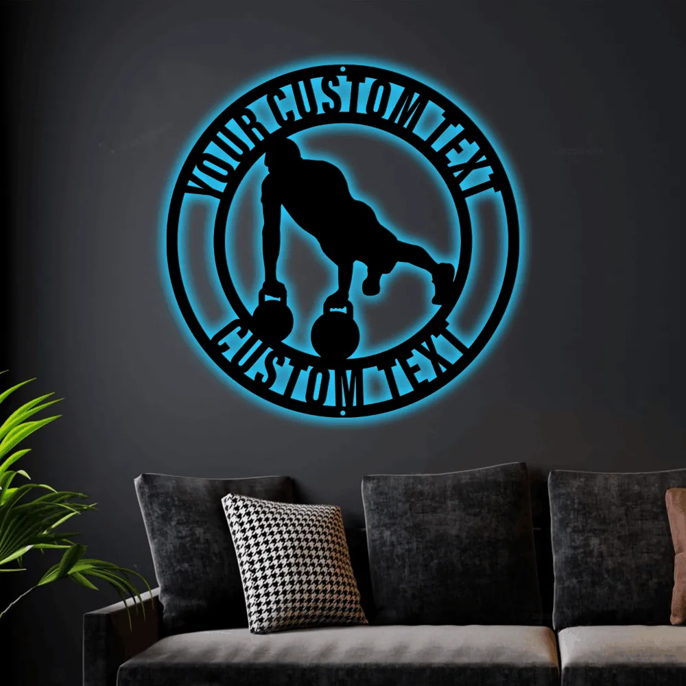 Custom Workout Led Lights Sign Monogram Steel Sign, Personalized Crossfit Home Gym Wall Art Decor Workout Gym Monogram Wall Decor