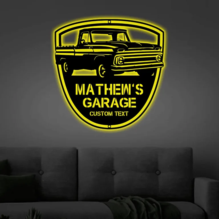 Customize Car Garage Led Lights Sign Monogram, Steel Sign, Personalize Garage Wall Art Decor Classic Car 1965 Wall Art Home Decor