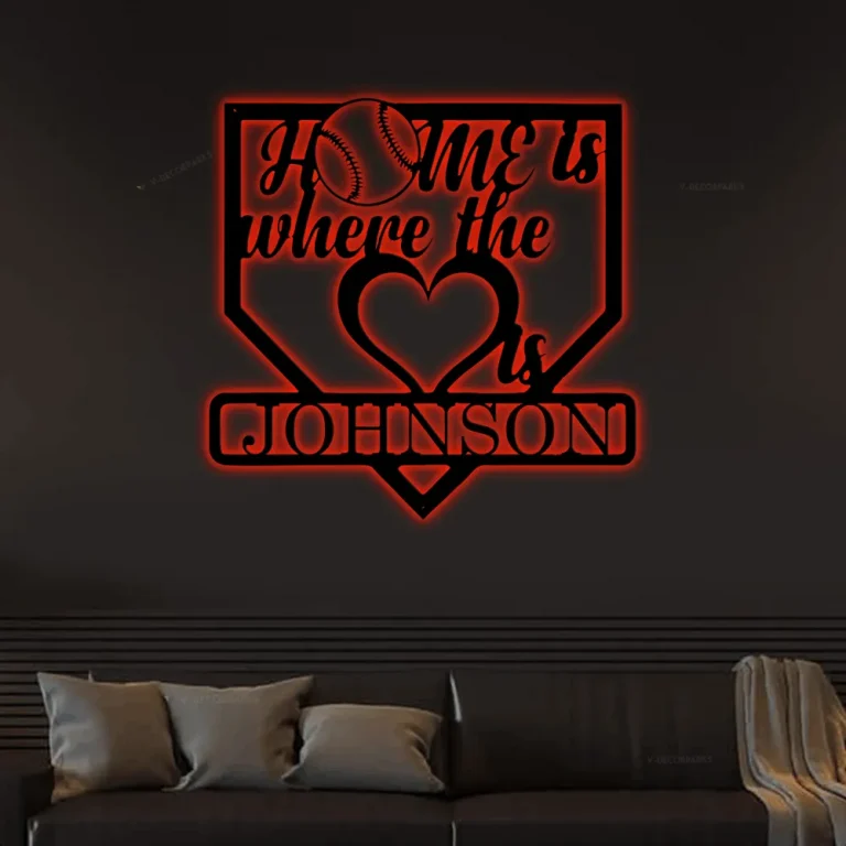 Customized Softball Name Led Lights Sign Steel Wall Decor Personalize Softball Name Sign Monogram Wall Decor Baseball Player Gift