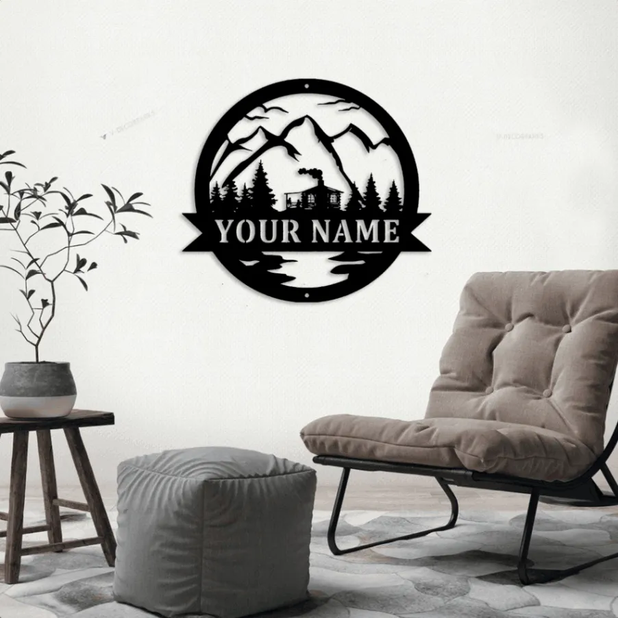 Cabin Decor, Cabin With Led Lights Sign, Camp Sign, Christmas Gift For Him, Metal Name Sign, Fathers Day, Cabin Decor, Cabin Metal Sign