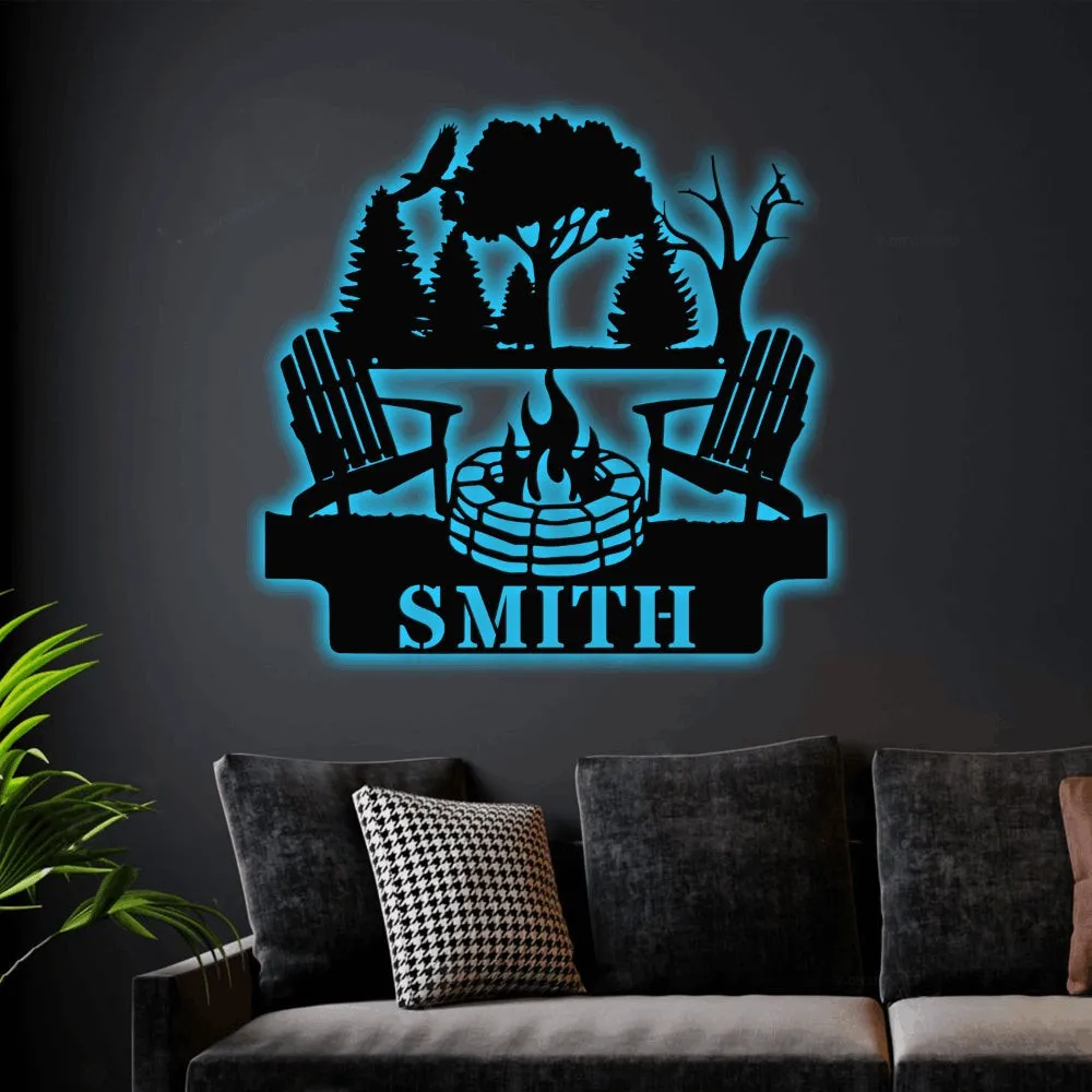 Campfire Sign With Led Lights, Metal Camping Sign, Fire Pit Sign, Camping Personalized Sign, Custom Metal Sign, Outdoor Decor, Camping Decor